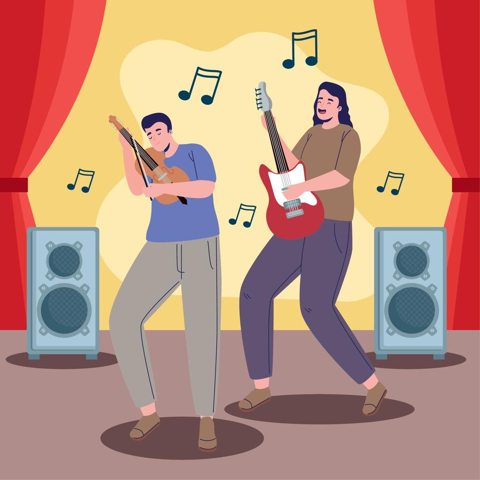 music festival poster with musicians couple vector