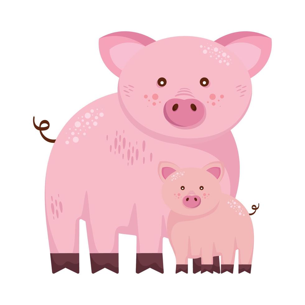 familia cerdos animales granjas vector