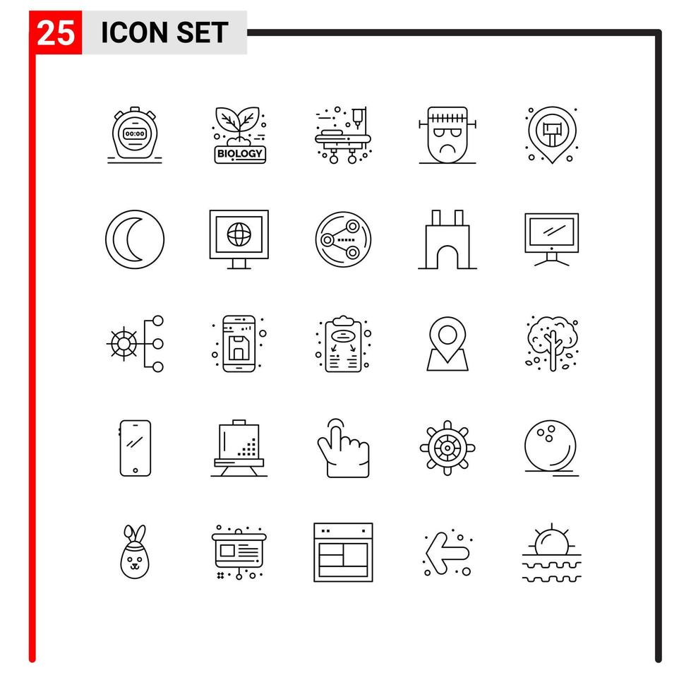 Set of 25 Vector Lines on Grid for map halloween medical equipment frankenstein evil Editable Vector Design Elements