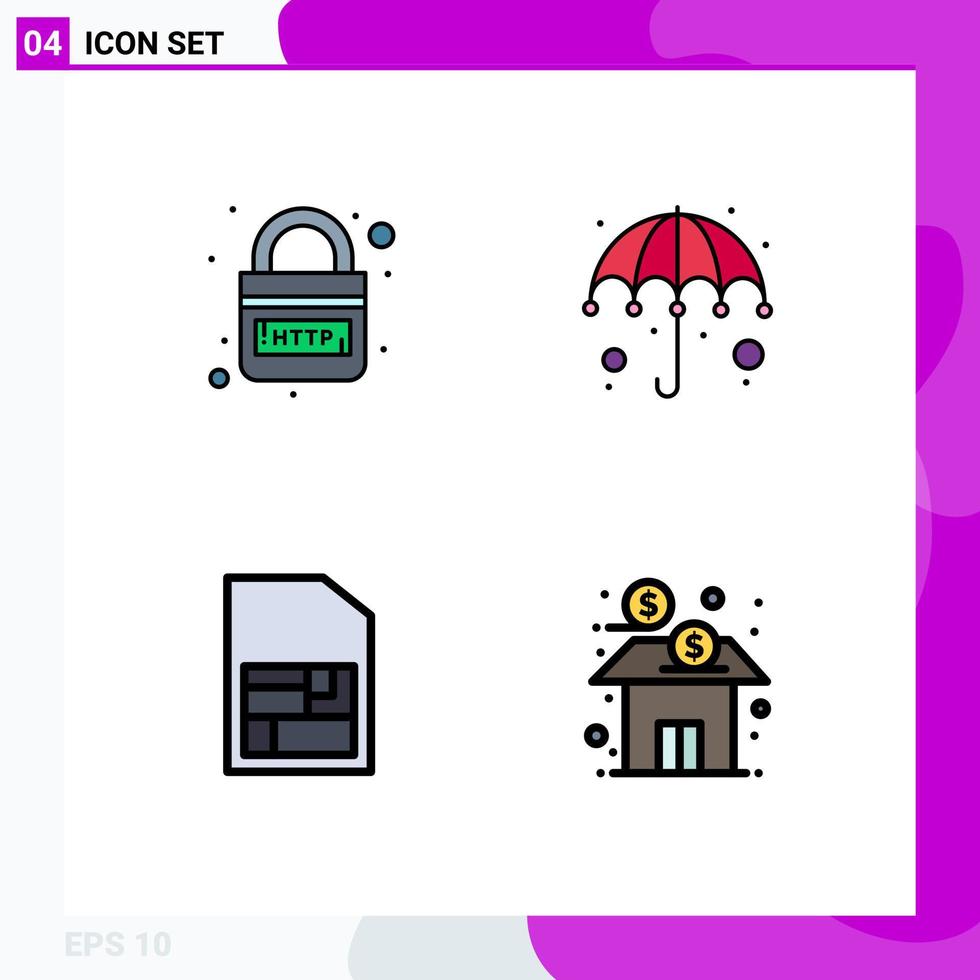 Filledline Flat Color Pack of 4 Universal Symbols of domain mobile sim link gras sim card Editable Vector Design Elements