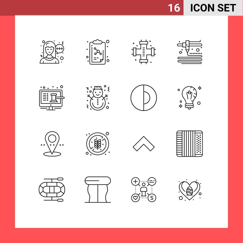 Pack of 16 creative Outlines of shop screen plumber auction printing Editable Vector Design Elements