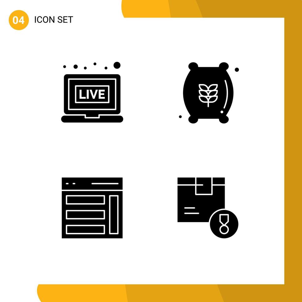 Universal Icon Symbols Group of 4 Modern Solid Glyphs of broadcasting right flour food user Editable Vector Design Elements