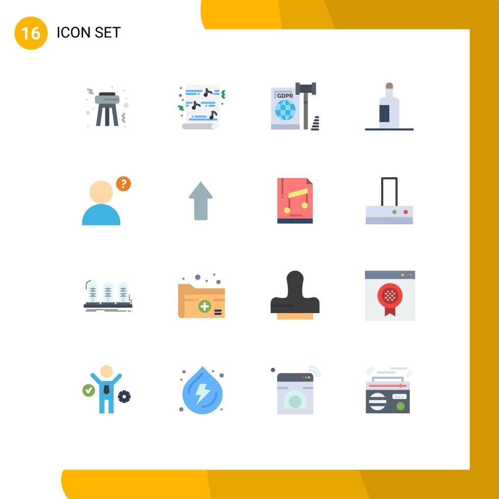 Group of 16 Flat Colors Signs and Symbols for arrow anonymous eu beach bottle Editable Pack of Creative Vector Design Elements