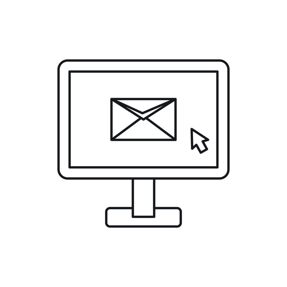 Monitor with email sign icon, outline style vector