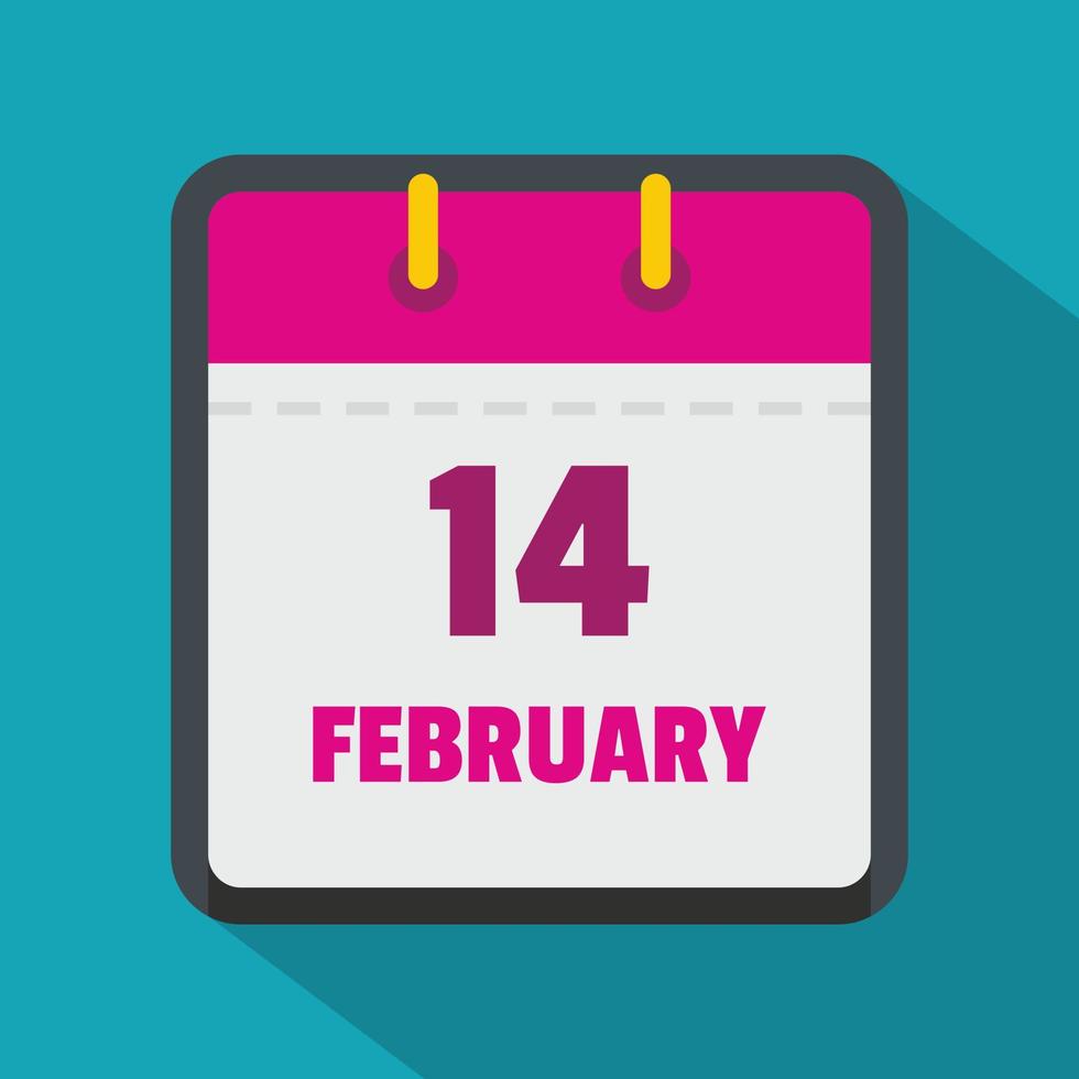 Calendar fourteenth february icon, flat style vector
