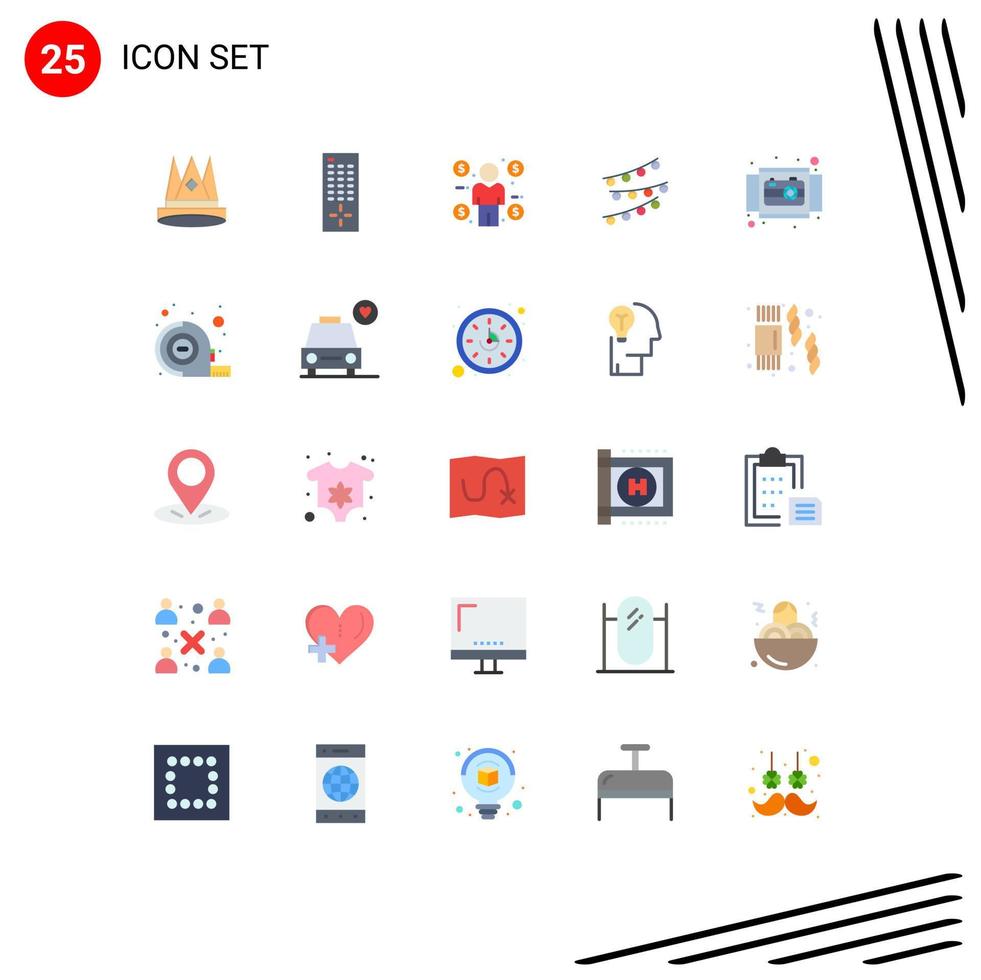 Mobile Interface Flat Color Set of 25 Pictograms of birthday celebrations tv lights consumer Editable Vector Design Elements