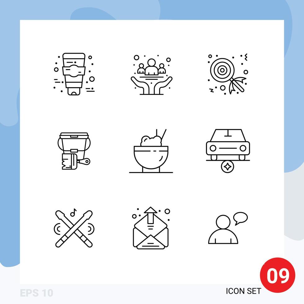 Universal Icon Symbols Group of 9 Modern Outlines of rice chinese candy brush bucket Editable Vector Design Elements