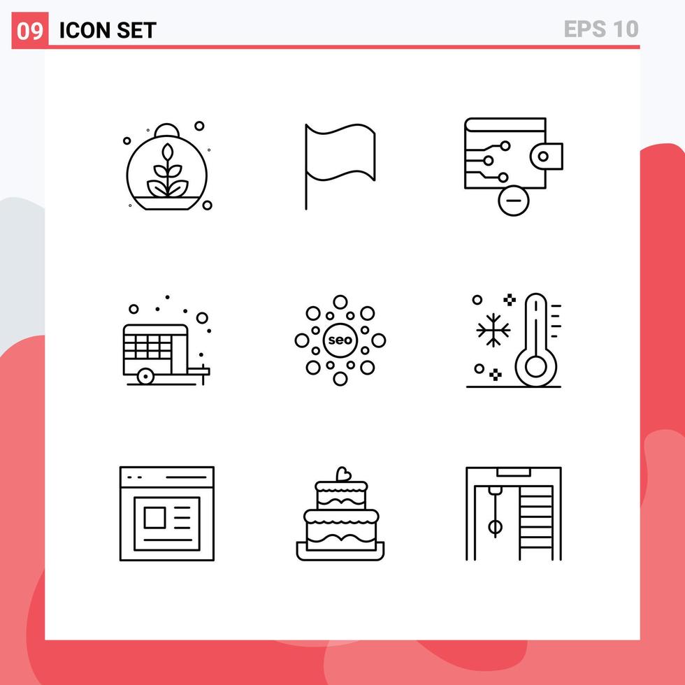 Pack of 9 Modern Outlines Signs and Symbols for Web Print Media such as rank circle remove globe car Editable Vector Design Elements