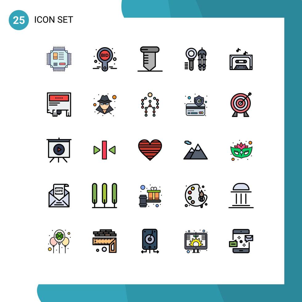 Group of 25 Filled line Flat Colors Signs and Symbols for geometry compass compete design tools Editable Vector Design Elements