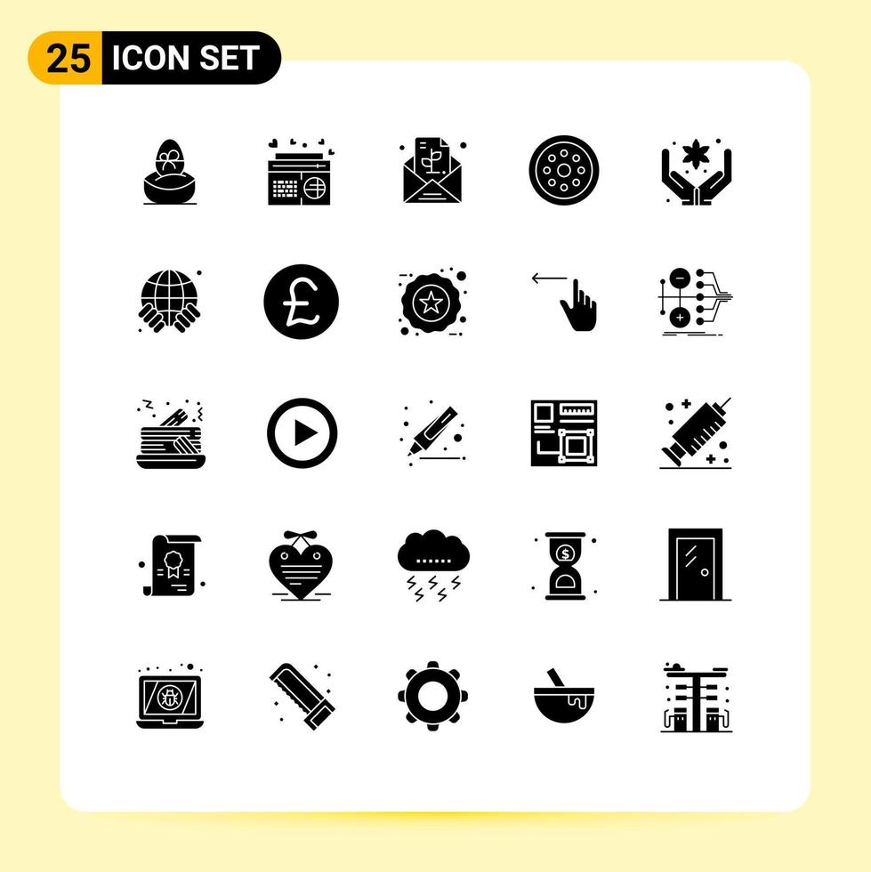 Mobile Interface Solid Glyph Set of 25 Pictograms of safety locked speaker lock paper Editable Vector Design Elements