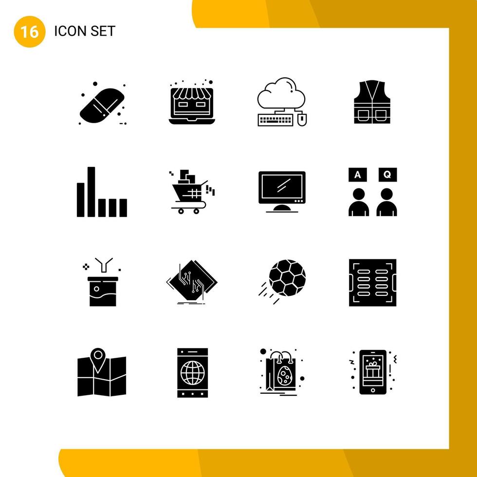 Paquete de glifos sólidos de 16 interfaces de usuario de signos y símbolos modernos de construcción de conexión teclado trabajo chaleco elementos de diseño vectorial editables vector