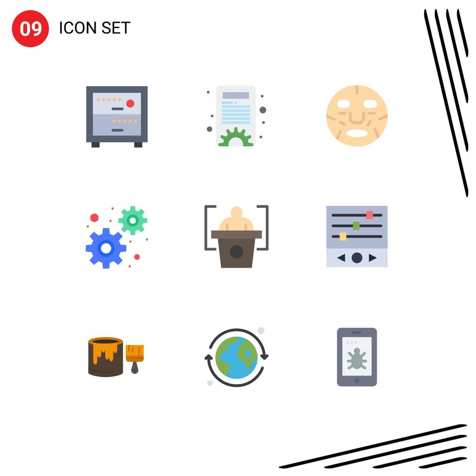 9 Universal Flat Colors Set for Web and Mobile Applications equalizer presentation face education gears Editable Vector Design Elements