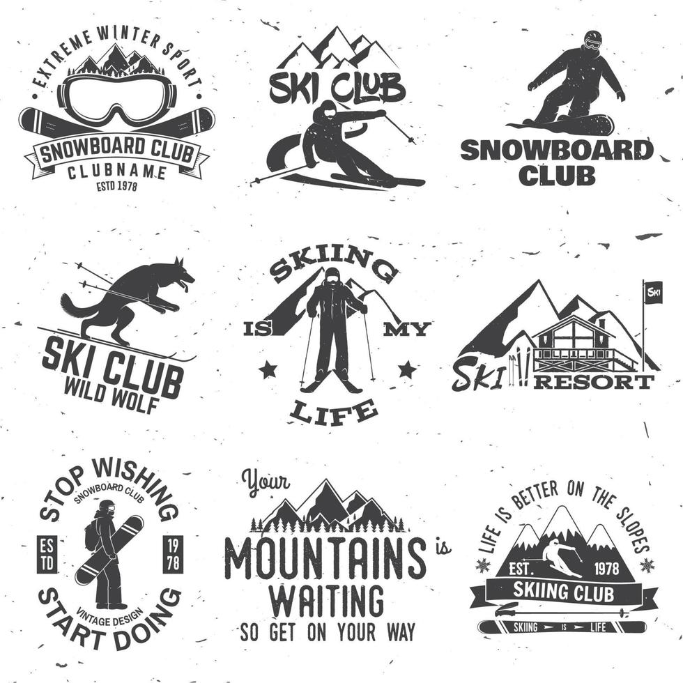 Ski and Snowboard Club emblem. Vector illustration.