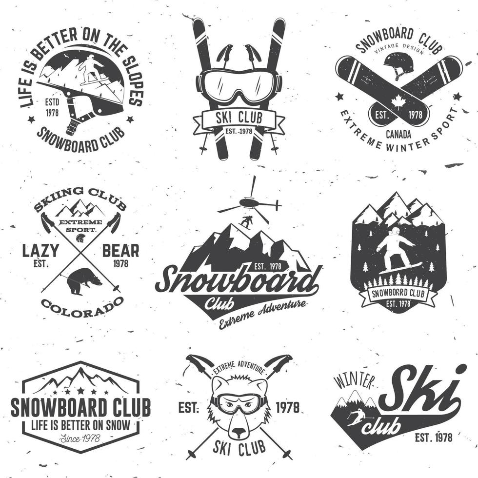 emblema del club de esquí y snowboard. ilustración vectorial vector