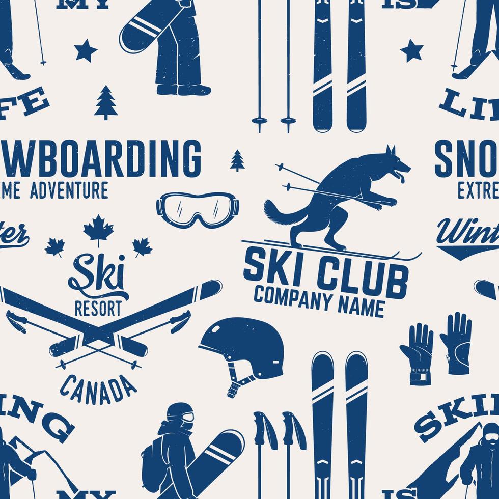 club de esquí y snowboard de patrones sin fisuras. ilustración vectorial vector