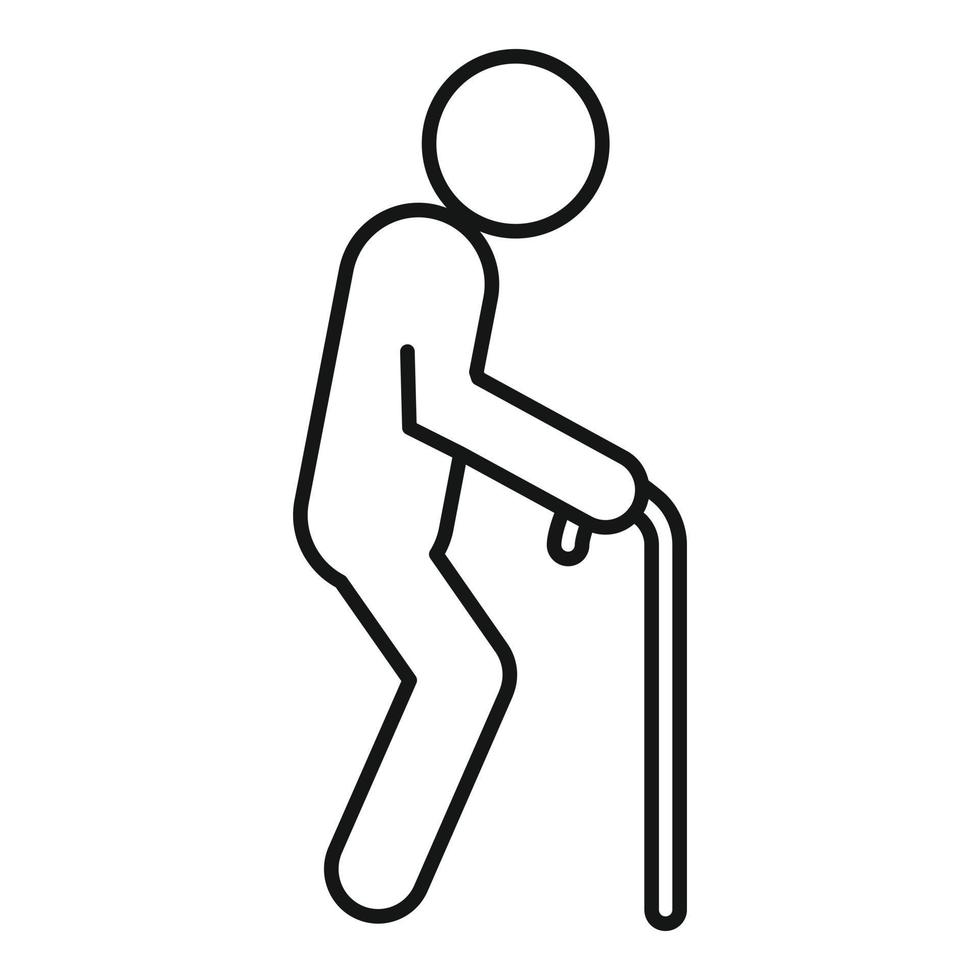 Senior man walking stick icon, outline style vector