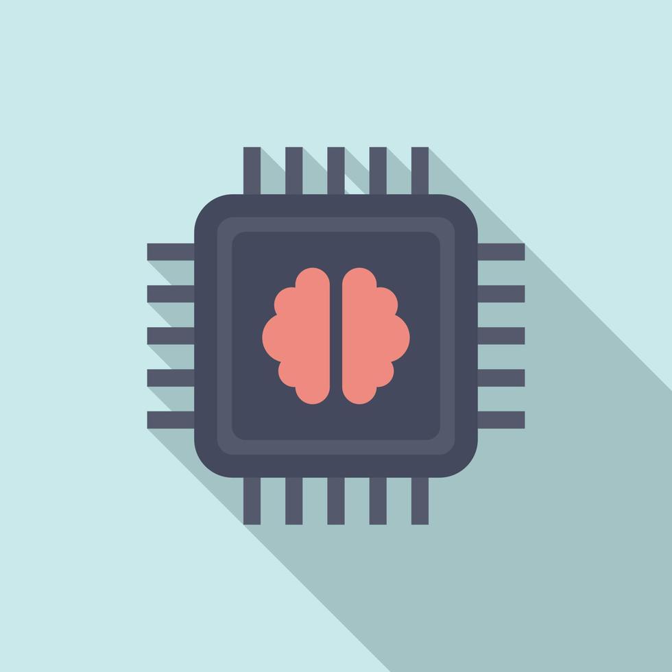Brain ai processor icon, flat style vector