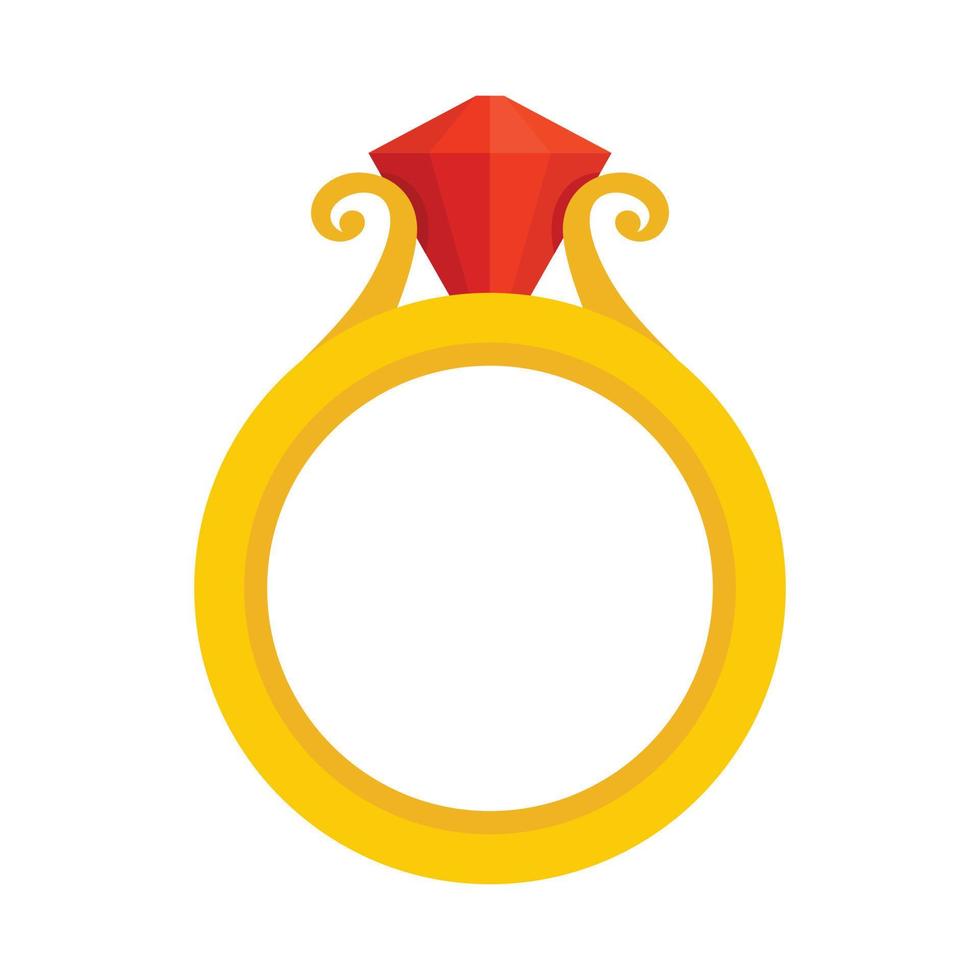 icono de anillo de oro rubí, estilo plano vector