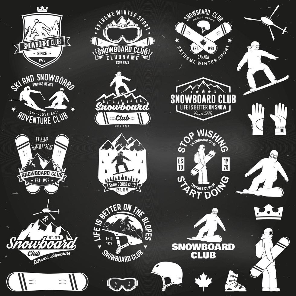 Set of Snowboard Club badges vector