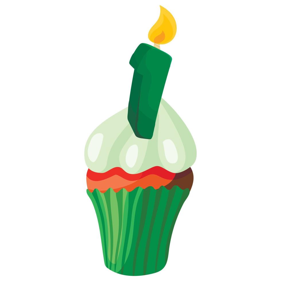 Birthday cupcake with candle icon, cartoon style vector