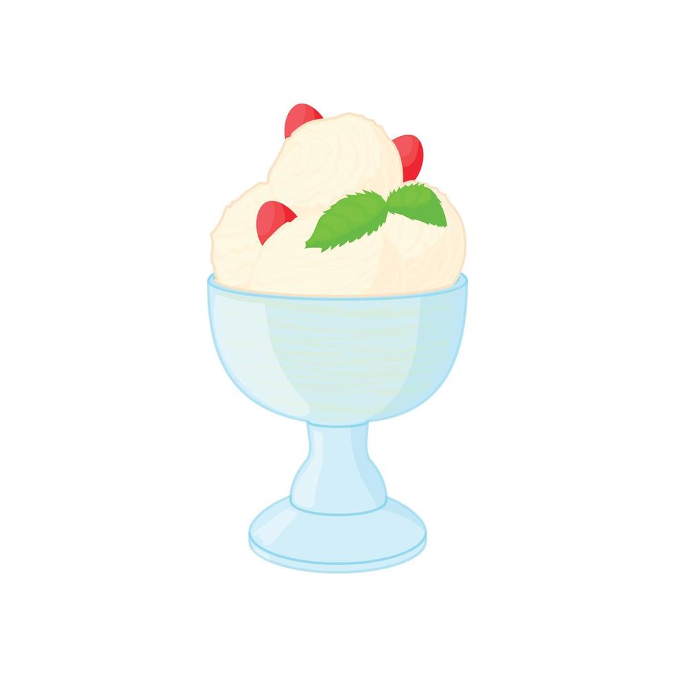 helado de vainilla con salsa en un icono de bol vector