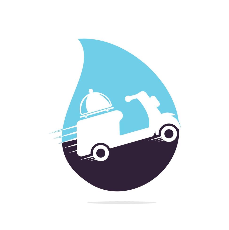 diseño de logotipo de concepto de forma de gota de entrega de alimentos con scooter retro. vector