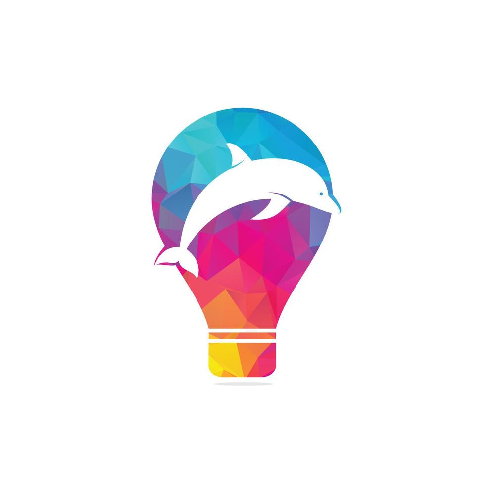 Dolphin and bulb vector logo design. Dolphin and bulb lamp icon simple sign. Creative fishing business idea concept.