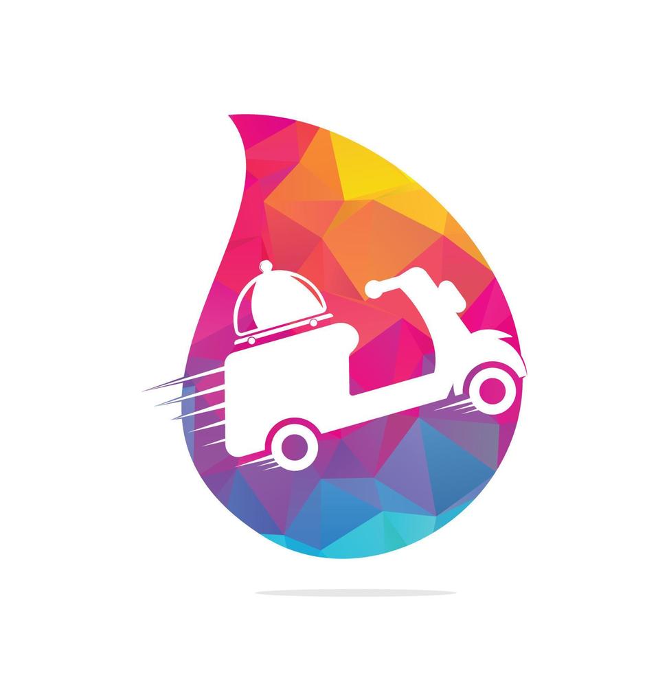 diseño de logotipo de concepto de forma de gota de entrega de alimentos con scooter retro. vector