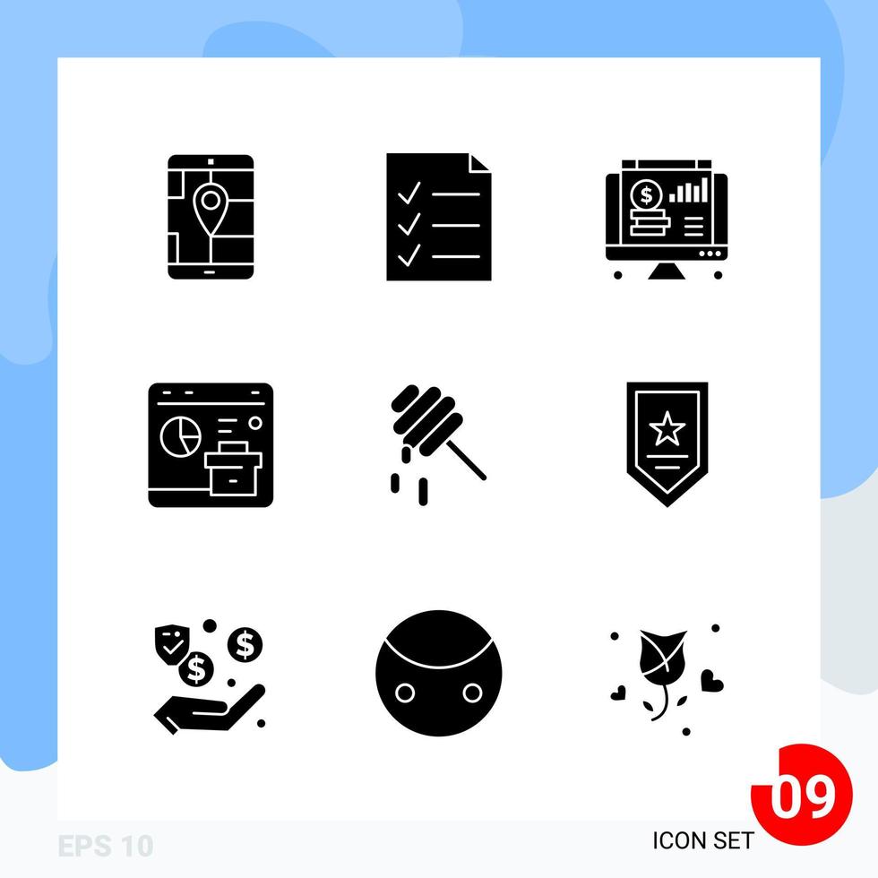 Modern Pack of 9 Icons Solid Glyph Symbols isolated on White Backgound for Website designing Creative Black Icon vector background