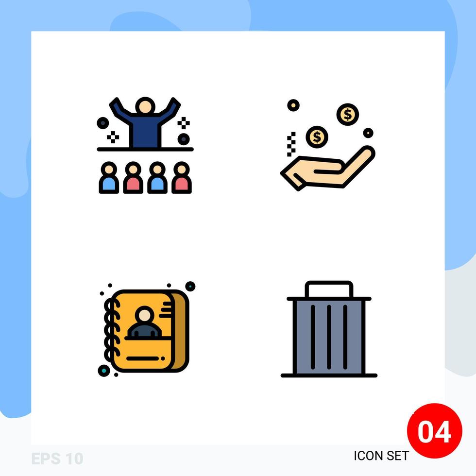 Pictogram Set of 4 Simple Filledline Flat Colors of communication applicant motivation currency data Editable Vector Design Elements
