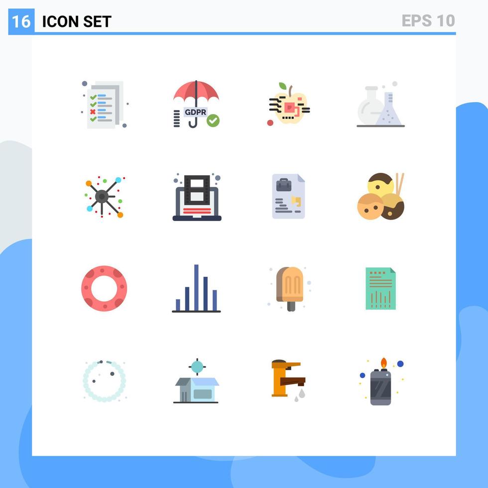 16 colores planos universales establecidos para aplicaciones web y móviles distribuyen el paquete editable electrónico de frasco de manzana de laboratorio de elementos creativos de diseño de vectores