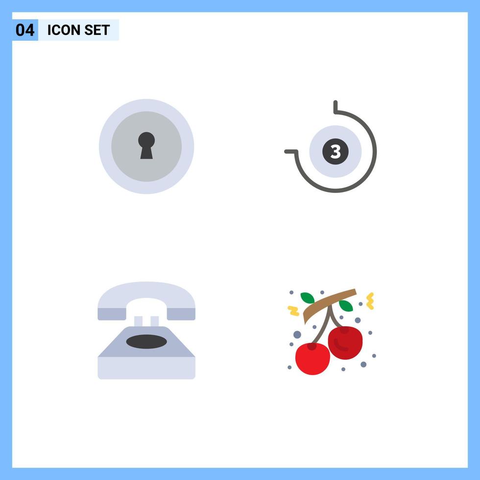 conjunto moderno de 4 iconos planos pictograma de ojo de cerradura contáctenos cuenta regresiva llamada berry elementos de diseño vectorial editables vector