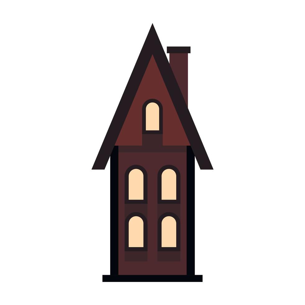 Brown two storey house with chimney icon vector