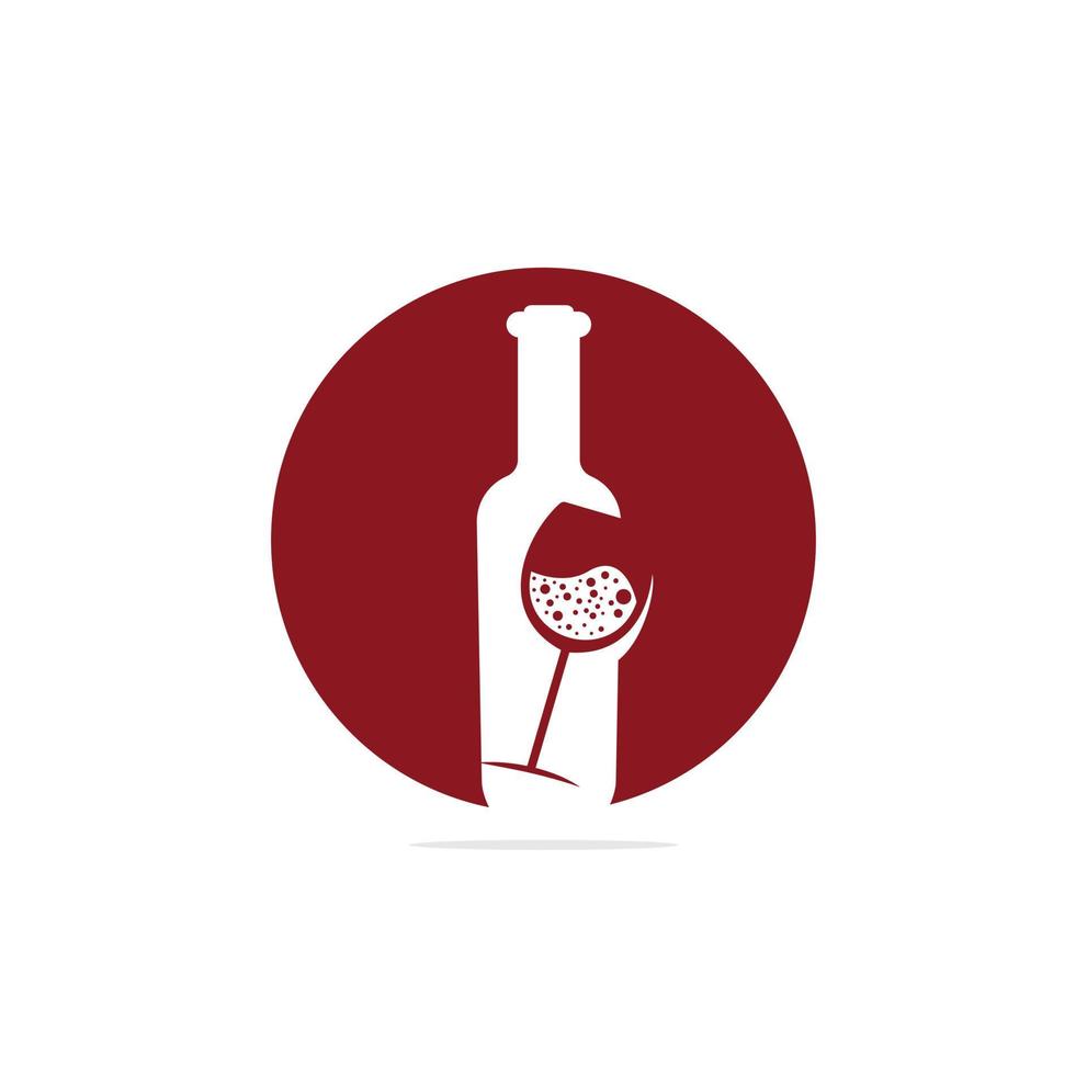 plantilla de diseño de logotipo de etiqueta de vino vectorial con copa de vino y botella de vino aislada en fondo blanco. para el logotipo de la sala de degustación, la marca familiar de viñedos, el menú del restaurante, el bar, etc. vector