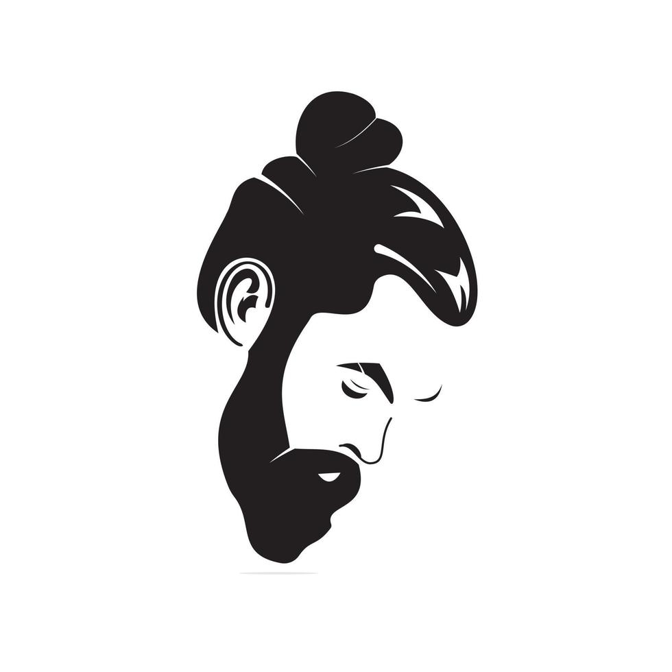 hombre con barba hipster barbería vector emblema. cara de hombre barbudo, personaje hipster.