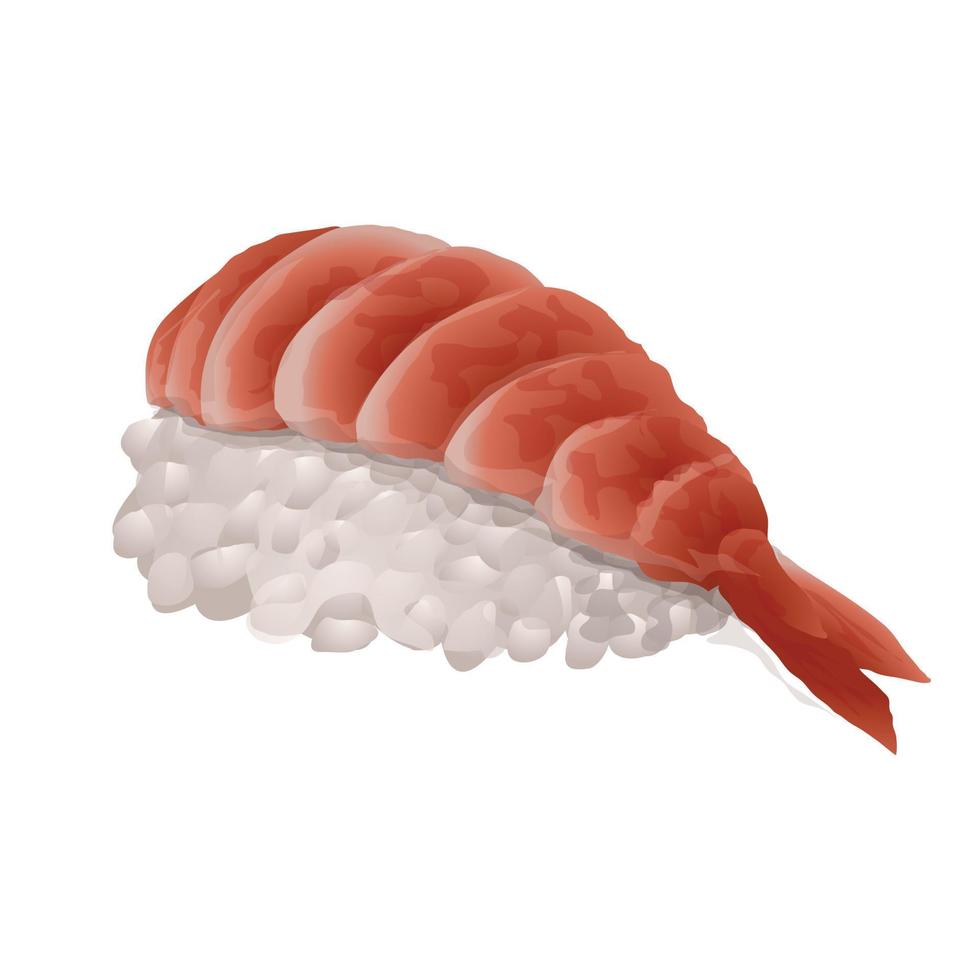 icono de rollo de sushi de camarones, estilo de dibujos animados vector