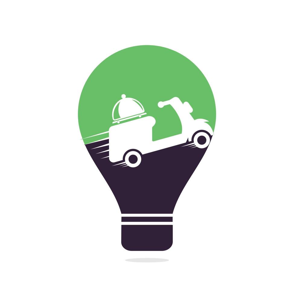 Food delivery bulb shape concept logo design with retro scooter. vector