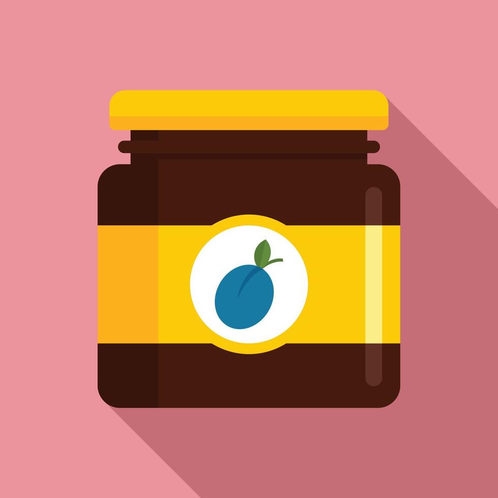 Plum jam jar icon, flat style vector