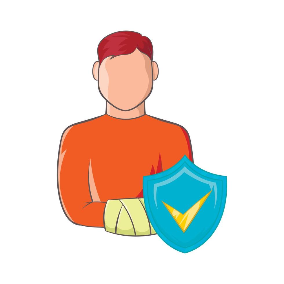 Man with broken arm and sky blue shield icon vector