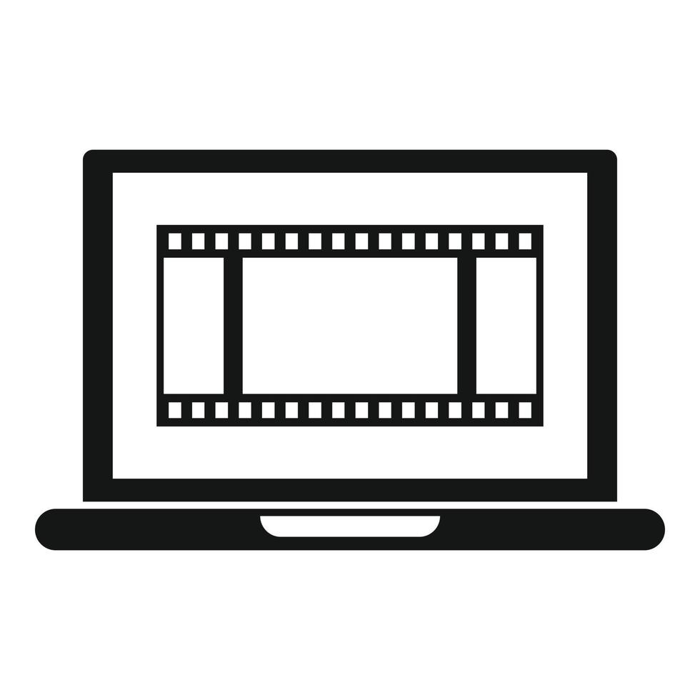 Video edit laptop icon, simple style vector