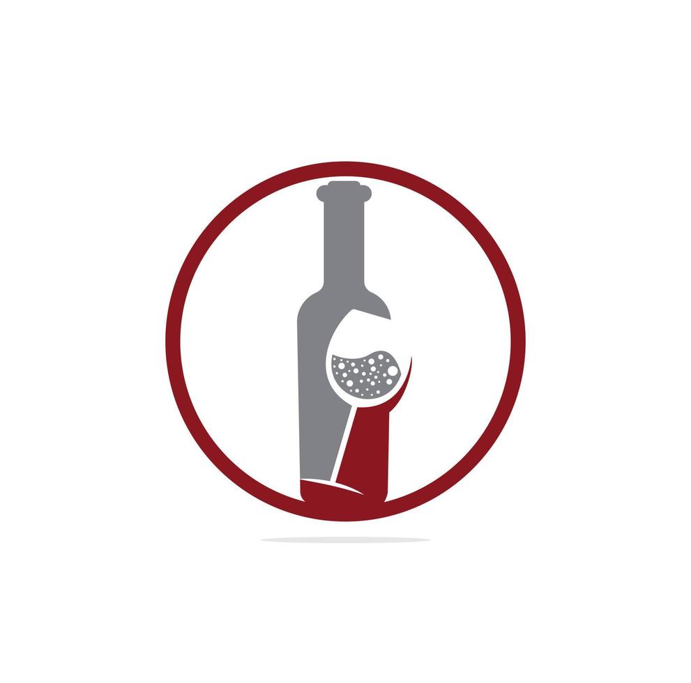 Vector wine label logo design template with wine glass and wine bottle isolated on white background. For degustation hall logo, family vineyard brand, restaurant menu, bar etc.
