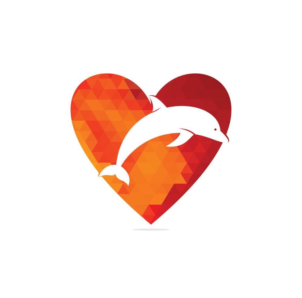 Dolphin love vector logo design. Dolphin and heart icon icon design template.