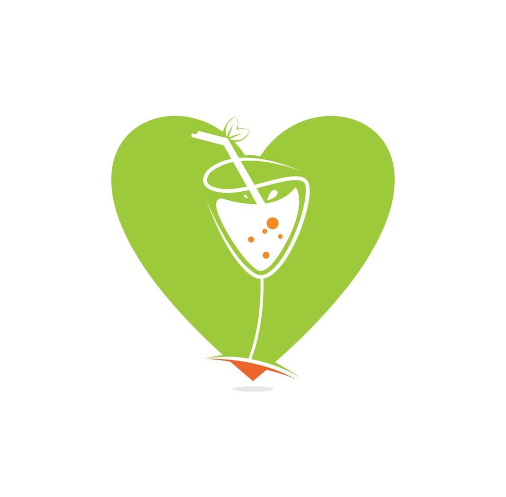 Ilustración de vector de concepto de diseño de logotipo de jugo de forma de corazón naranja