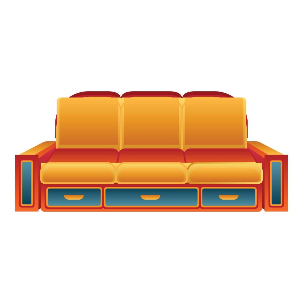 Orange sofa icon, cartoon style vector