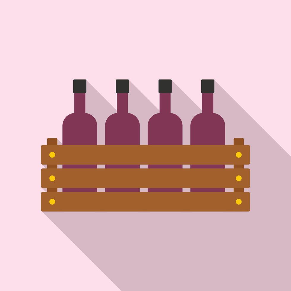 icono de botella de vino de caja de madera, estilo plano vector