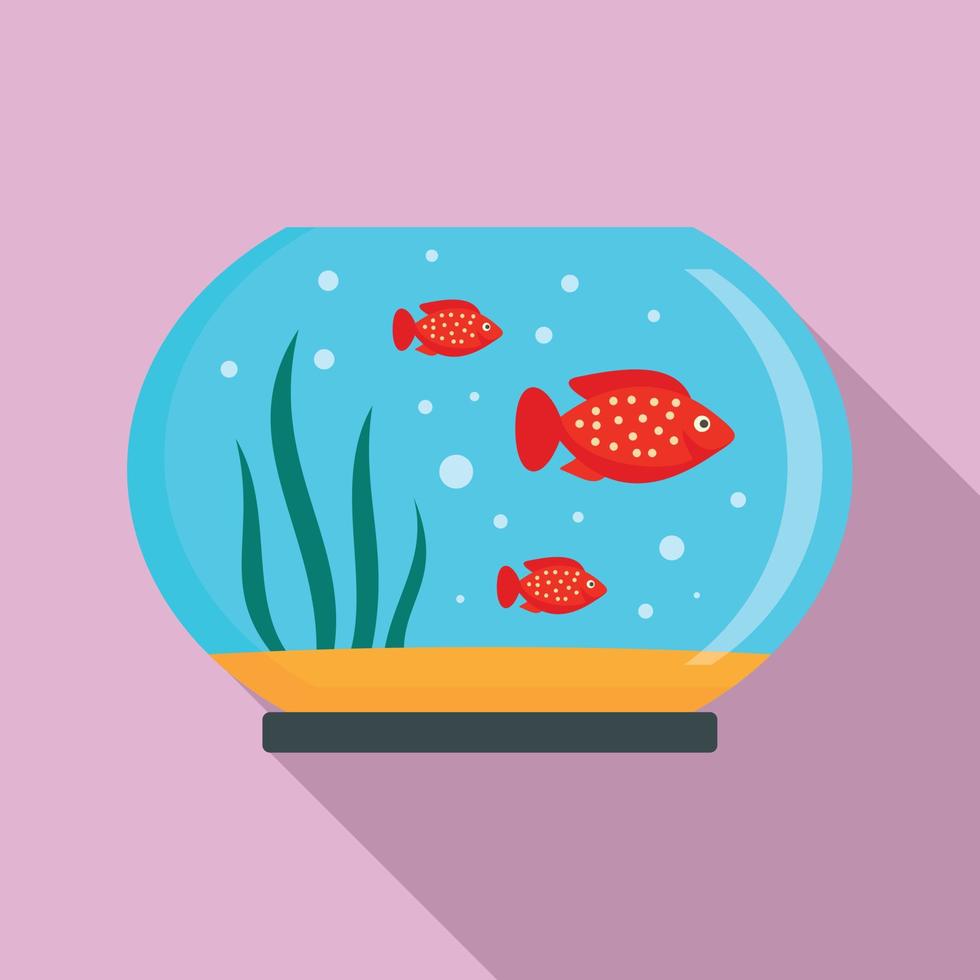 icono de acuario de peces rojos, estilo plano vector