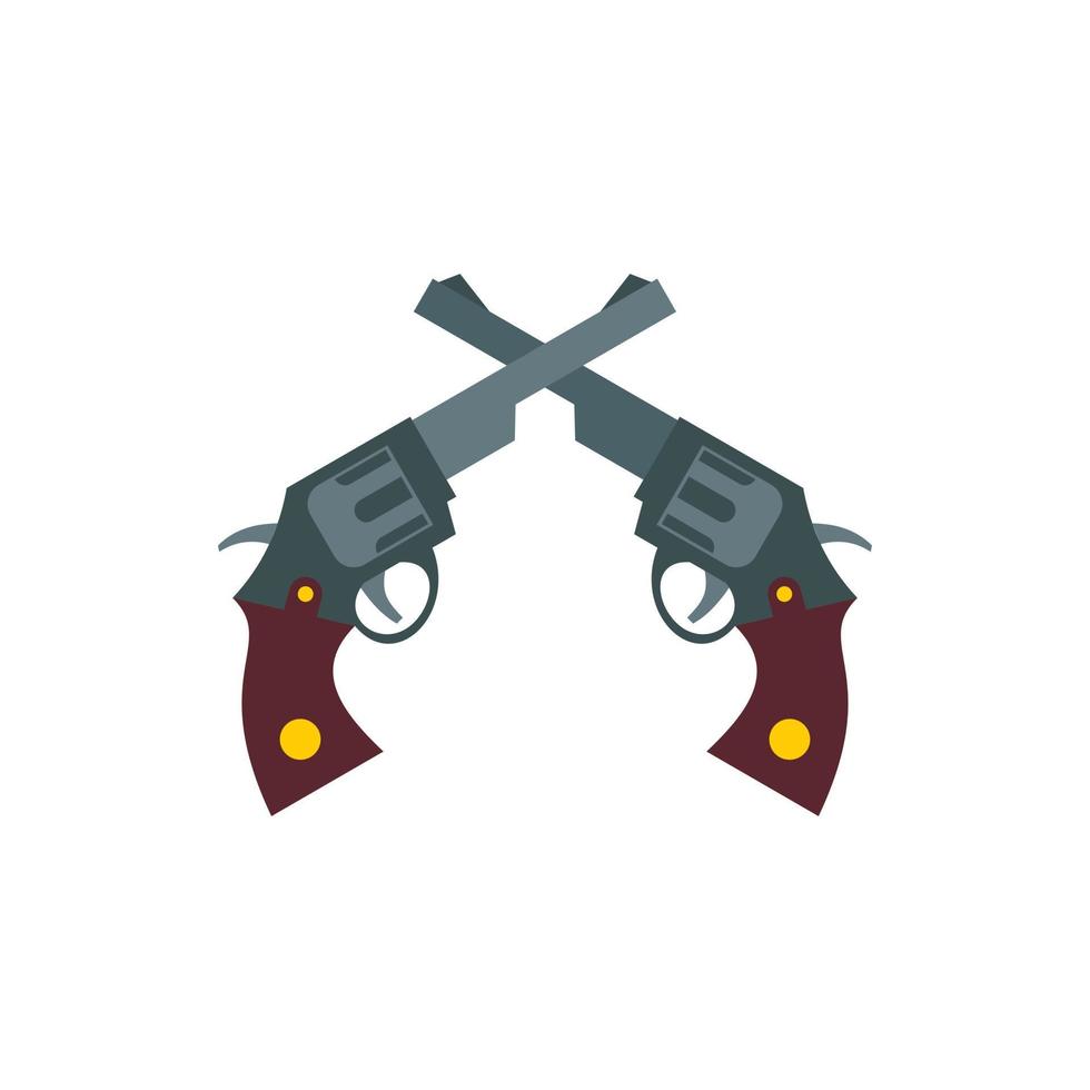 Crossed retro revolvers icon, flat style vector