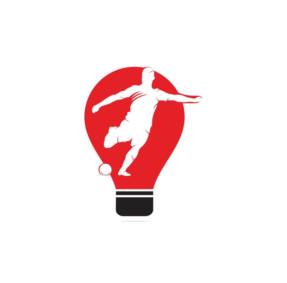 diseño del logotipo vectorial del club de fútbol masculino. diseño de vector de icono de bombilla y jugador de fútbol masculino