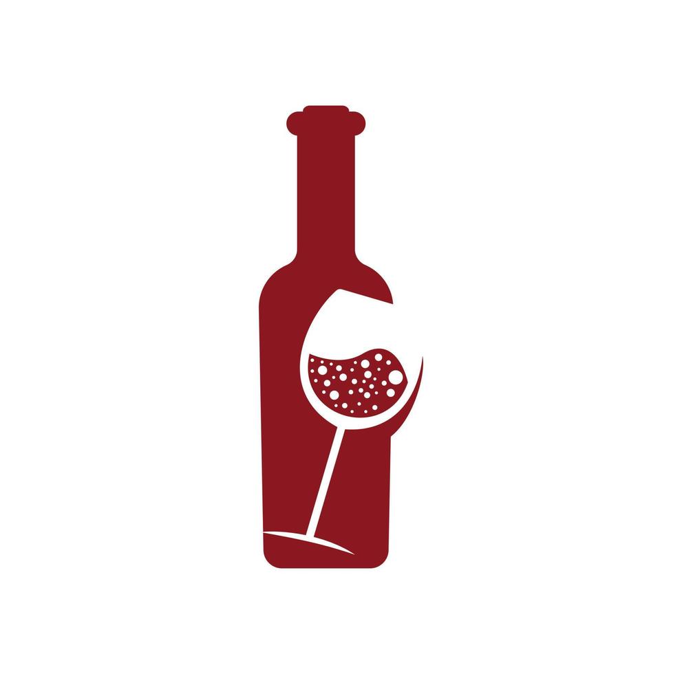 Vector wine label logo design template with wine glass and wine bottle isolated on white background. For degustation hall logo, family vineyard brand, restaurant menu, bar etc.