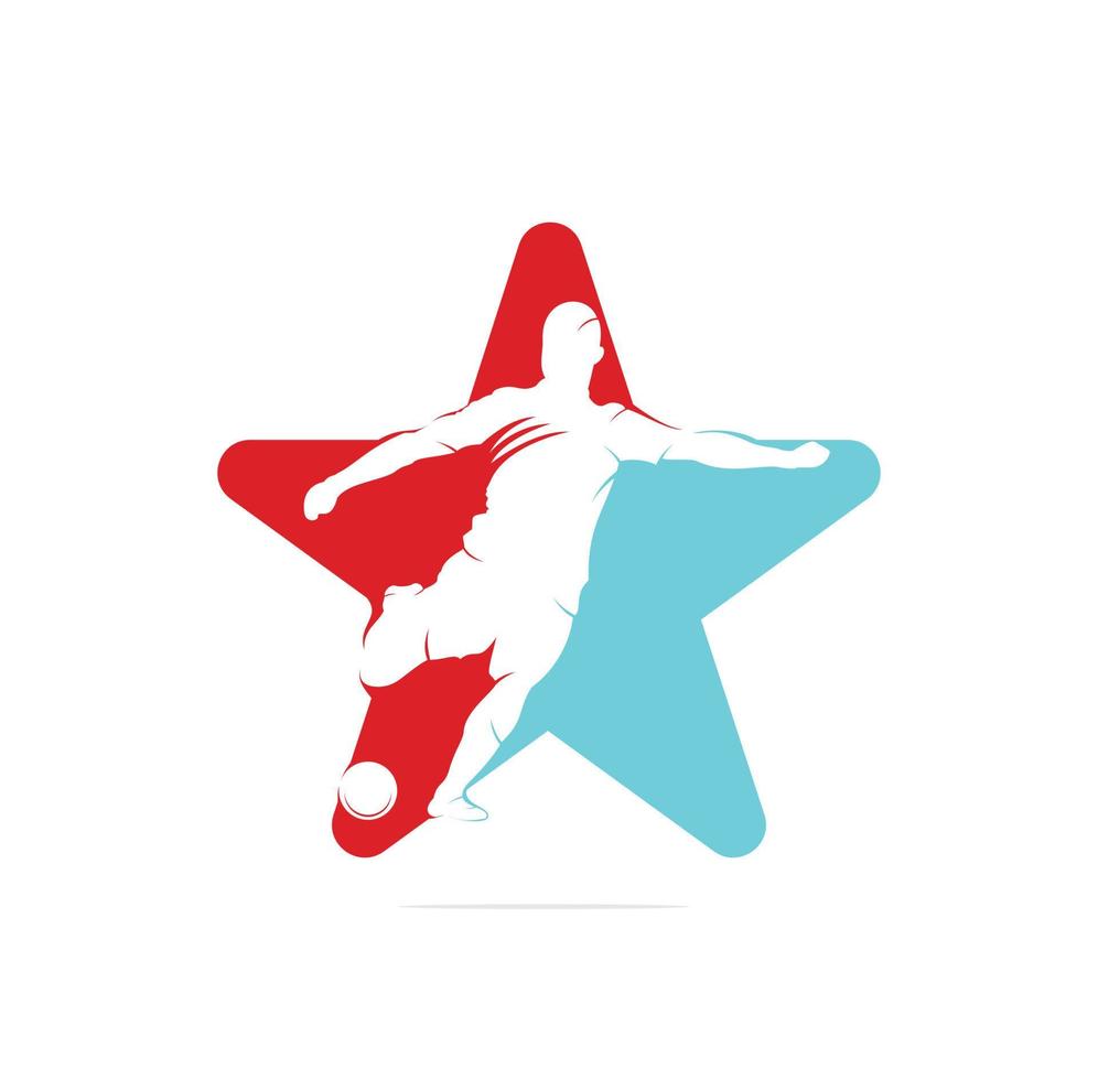 logotipo de hombre de jugador de fútbol y fútbol. hombre jugador de fútbol y diseño de vector de icono de estrella.